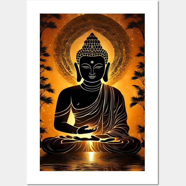 Golden Gautam Buddha meditation art Wall Art by Spaceboyishere